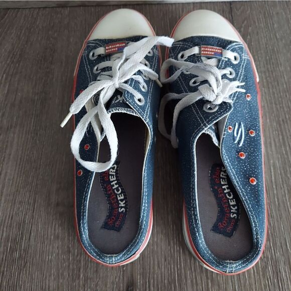 Vintage 90s Skechers Denim Platform Mules Slip On Glitter Sneakers Size 8.5 - Picture 5 of 10